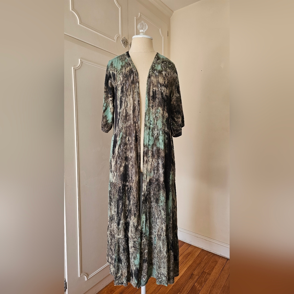 Quilts Ltd Sedona Abstract Brushstroke Maxi Kimono Top Cover-up Dress, Medium